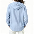 thumbnail image 3 of Textilo Women's Cotton Linen Hoodie Long Sleeve Button Down Hooded Shirts with Pocket Sun Protection Blouse Casual Summer Vacation Beach Lightweight 2026 Clothing,Sky Blue S, 3 of 5