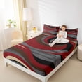 thumbnail image 4 of Homewish Geometric Lines Print Queen Sheet Sets,Stripes Pattern Flat Sheet,Red Gray Black Queen Fitted Sheet For Teens,Luxury Bedroom Decor,4-Piece, 4 of 7