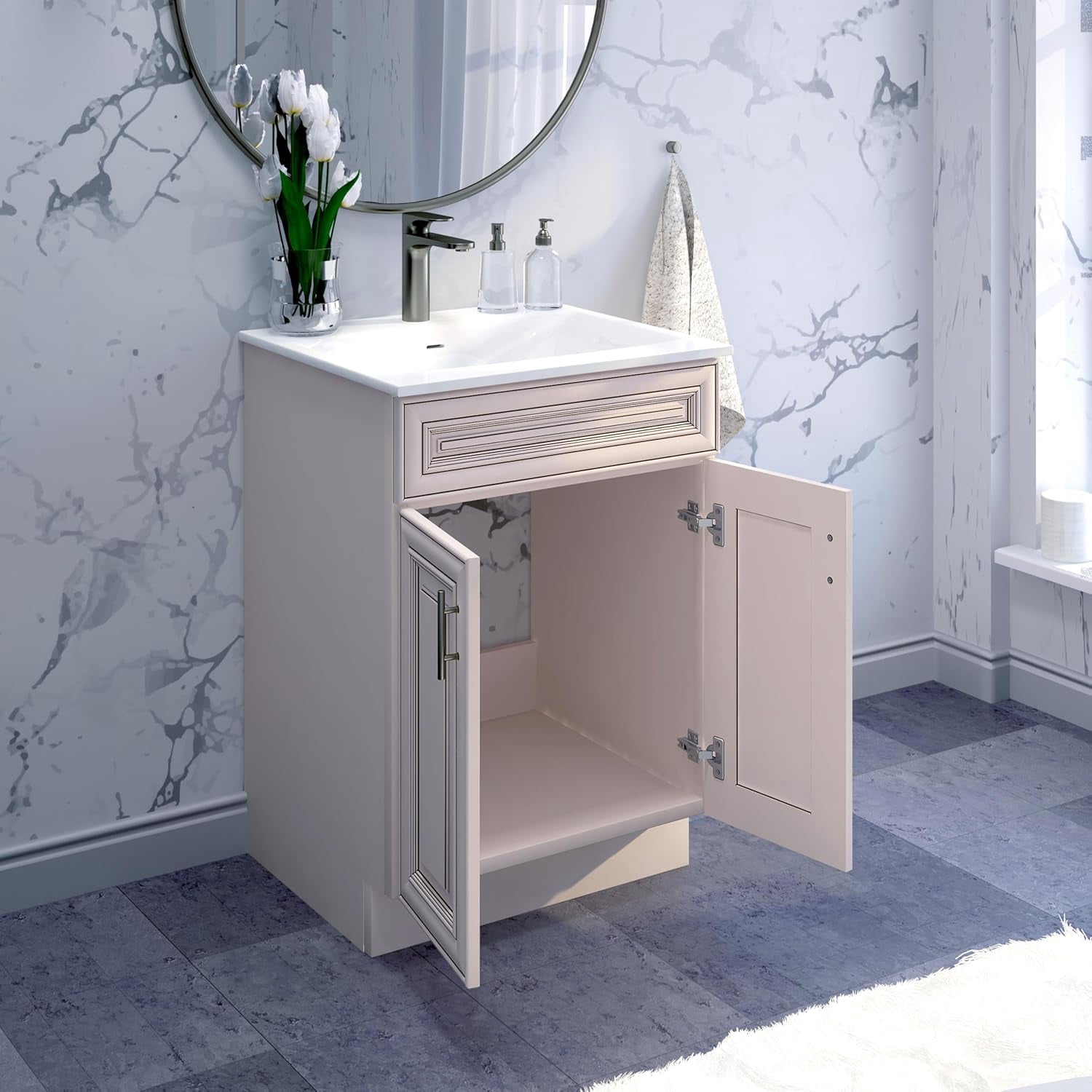 Sink Base Bathroom Vanity Ready-to-Assemble Bathroom Cabinet 30" Width Vanity Base in Antique White