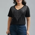 thumbnail image 4 of PNTUTB Plus Size Women's Fashion Solid Color Rhinestone Casual V Neck Short Sleeve Pullover Loose T Shirts, 4 of 6