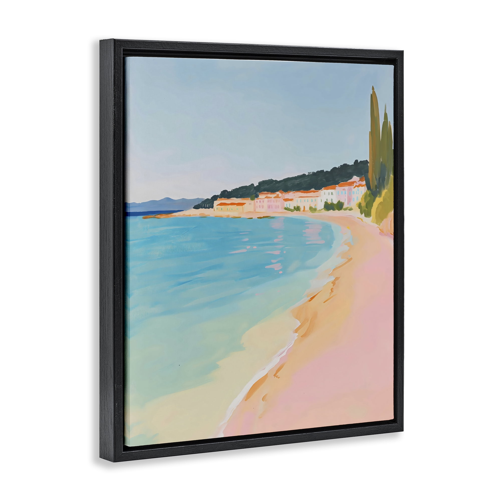 Stupell Industries Abstract Village By The Sea Black Framed Floater Canvas Wall Art, design by The Prints Vibe