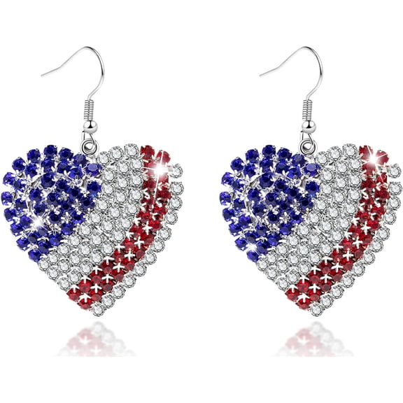 4th of July Independence Day Patriotic Earring for Women American Flag Dangle Earrings Patriotic Red White Blue USA Earring, Pave Stud