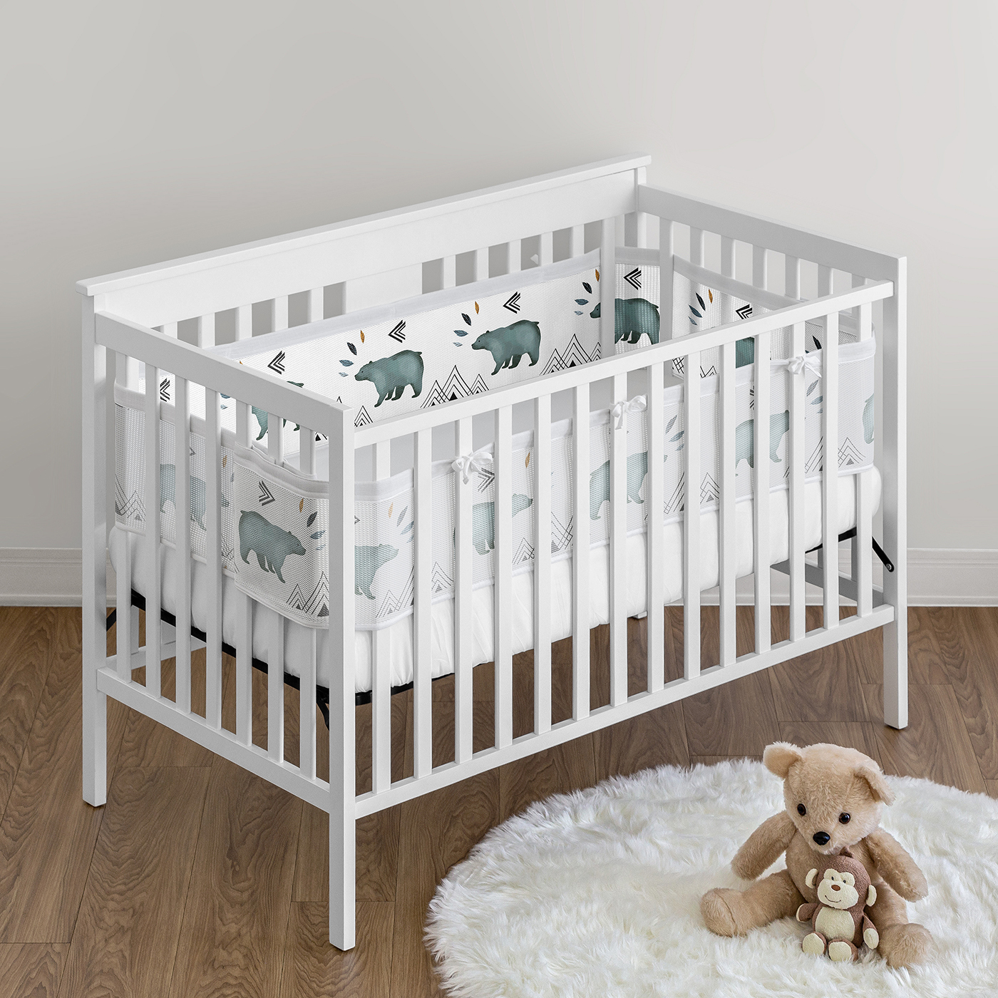 Sweet Jojo Designs + BreathableBaby Bear Mountain Blue Black and White Breathable Mesh Crib Liner Pad
