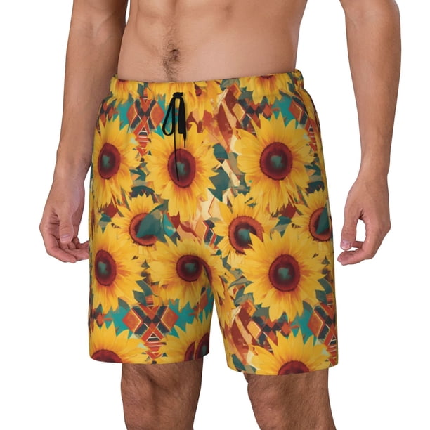 Fotbe Colorful Bohemian Sunflower Traje de Baño para Hombre – Shorts de Natación de Secado Rápido con Forro y Bolsillos-X-Large