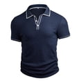 thumbnail image 5 of Men's Vertical Ribbed Polo Shirt Short Sleeve Contrast Piping Trim Stretch Collared Golf Top Casual Business Summer Shirt, XL, 5 of 7