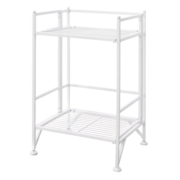 Pemberly Row Two-Tier Folding Shelf in White Metal Finish