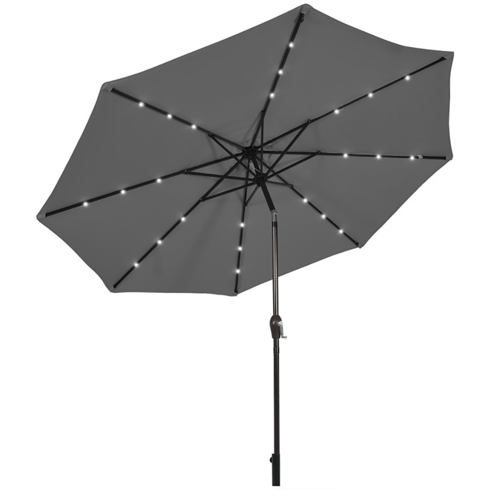 Spaco 10 Feet Outdoor Patio Umbrella with 3 Bright Solar LED Lights, Patio Umbrella with Sturdy and Durable Construction, Gray