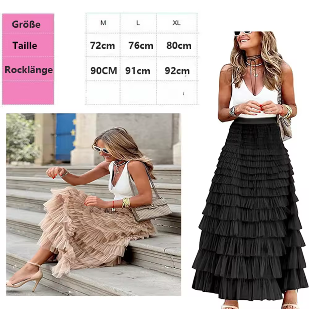 thumbnail image 3 of Falda larga de verano para mujer, elástica, de cintura alta, estilo informal, de corte A, de malla a la moda, falda de verano, faldas largas plisadas abullonadas, 3 of 5
