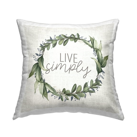 Stupell Industries Live Simply Rustic Green Botanical Herb Wreath Design by Kim Allen Throw Pillow