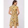 thumbnail image 3 of Vestido camisero floral de chifón de verano para mujer, manga casquillo, todos los días, casual, vestidos de cintura elástica ahumados Amarillo XS, 3 of 6