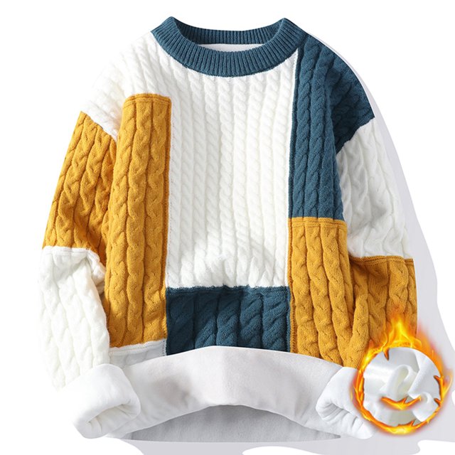 EGNMCR Round-Neck Sweater for Men, Sweater for Men Men's Knitwear Round Neck Elastic Pullover Assorted Colors Texture Trend Sweater Coat Men Polyester Sweater
