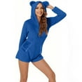 thumbnail image 5 of ZyeKqe Short Rompers for Women Warm Fuzzy Fleece Sherpa Hooded Jumpsuits Cute Bear Onesie Zipper Plush Sleepwear, 5 of 8