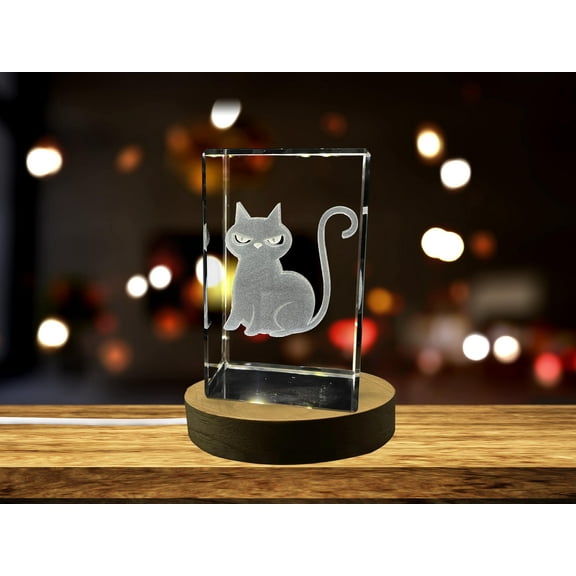 Halloween Cat 3D Engraved Crystal Decor