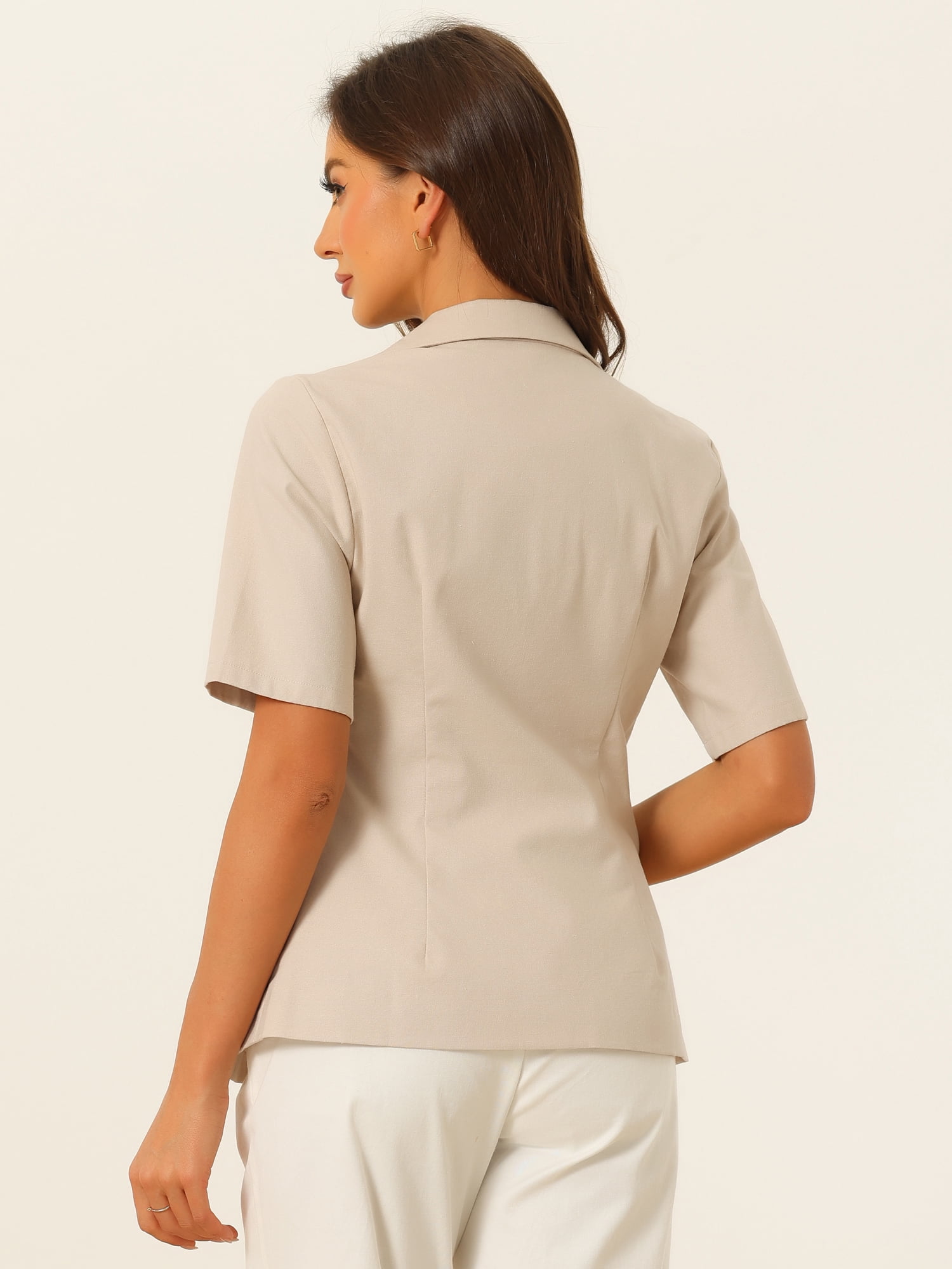 DARING DIVA Women's Cotton Linen Short Sleeve Blazer for Work Office M Khaki