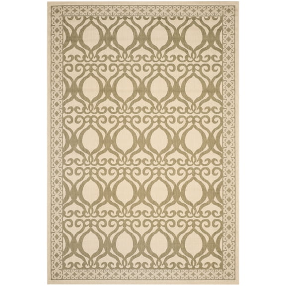 SAFAVIEH Courtyard Colton Geometric Indoor/Outdoor Area Rug, Natural/Olive, 5'3" x 7'7"