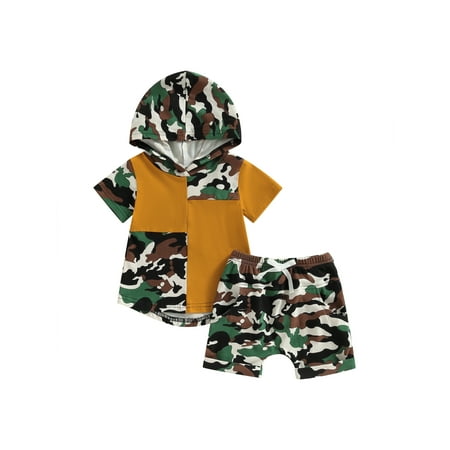 

Wassery Infant Baby Boy Summer Clothes 0-3Years Toddler Newborn Contrast Color Camouflage Short Sleeve Hooded Tops Elastic Waist Shorts 2Pcs Set