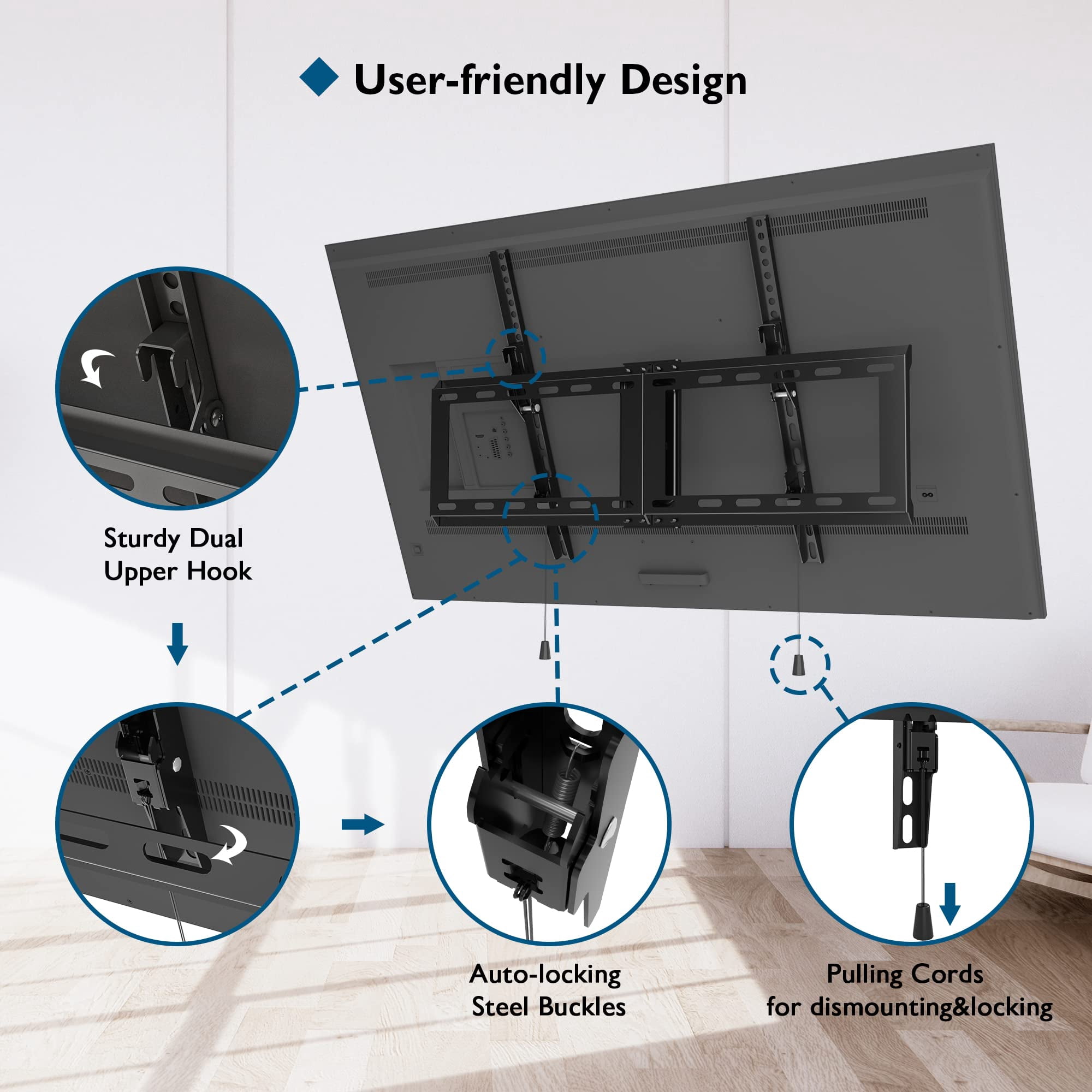 BONTEC TV Wall Mount for 37–85 Inch TVs, Tilting TV Mount Bracket for LED LCD OLED Flat Curved Screens, Low Profile 1.5in Design, Max VESA 600x400mm, Supports up to 132lbs, Fits 55 65 75 85 Inch