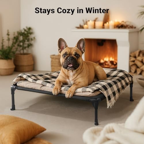 Outdoor Elevated Dog Bed for Medium Dogs, Cooling Raised Dog Cots Beds Training Platform Off Ground Hammock with Breathable Mesh, No-Slip Feet, 32"x25", Grey
