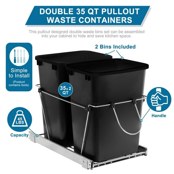 WSSYzyzf Double Pull-Out Trash Kitchen Container, 35 Quart Under Counter Sliding Can