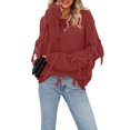 thumbnail image 3 of Seyurigaoka Women Knit Pullover Long Sleeve Tassel Blouse Tops Plus Size Casual Solid Color Round Neck Fringed Sweater, 3 of 5