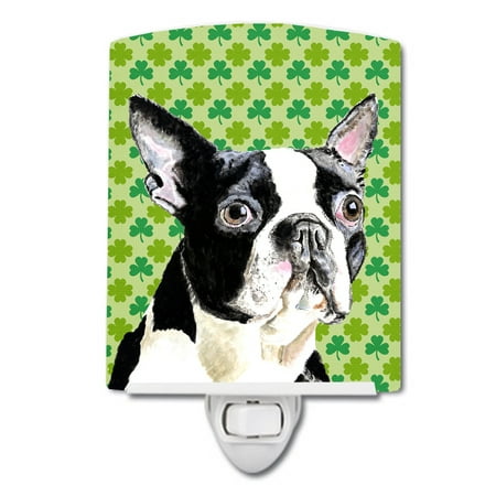 

Caroline s Treasures SC9280CNL Boston Terrier St. Patrick s Day Shamrock Portrait Ceramic Night Light 6x4x3