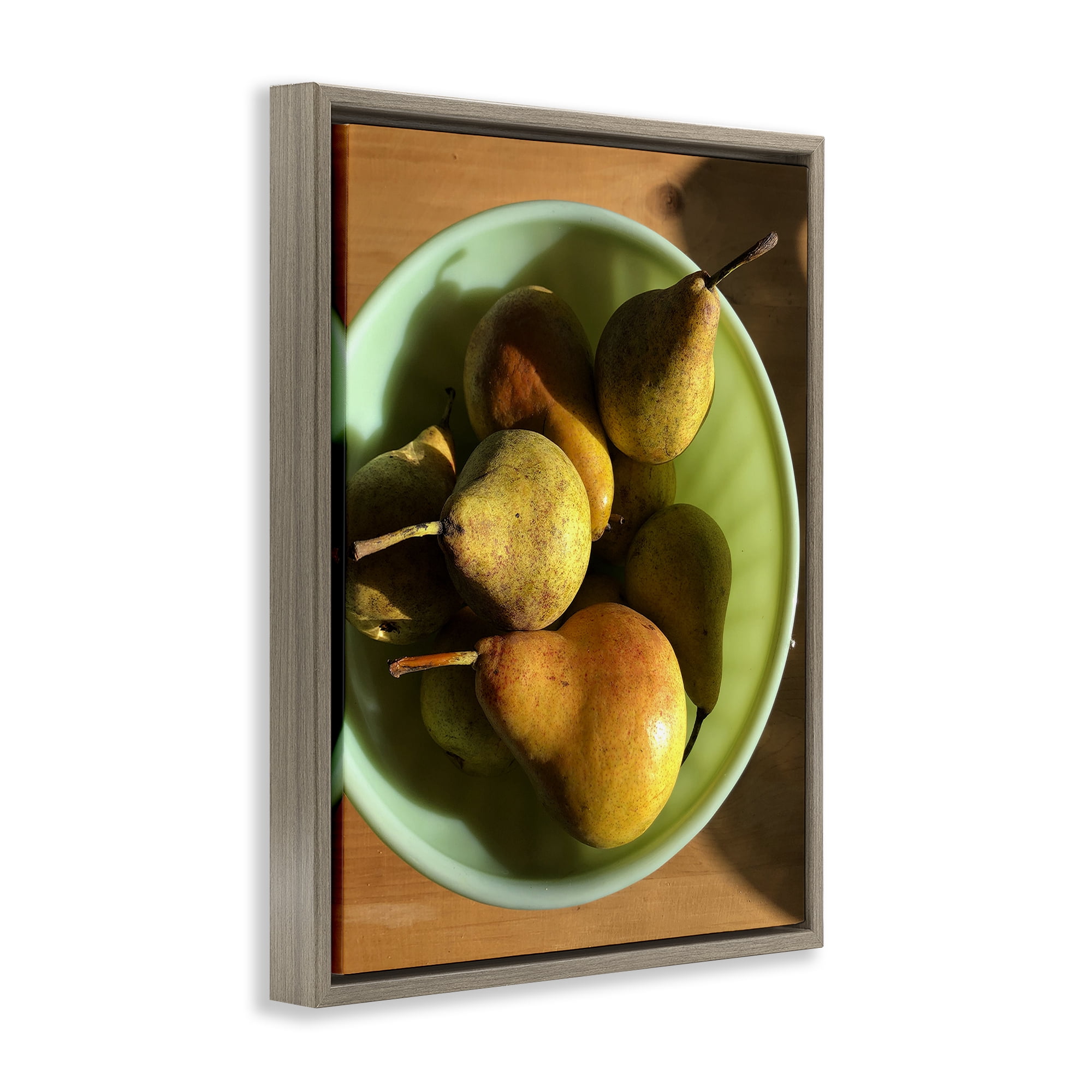 Stupell Industries Kitchen Bowl of Pears Food & Beverage Photography Brown Floater Framed Canvas Art Print Wall Art, 17 x 21
