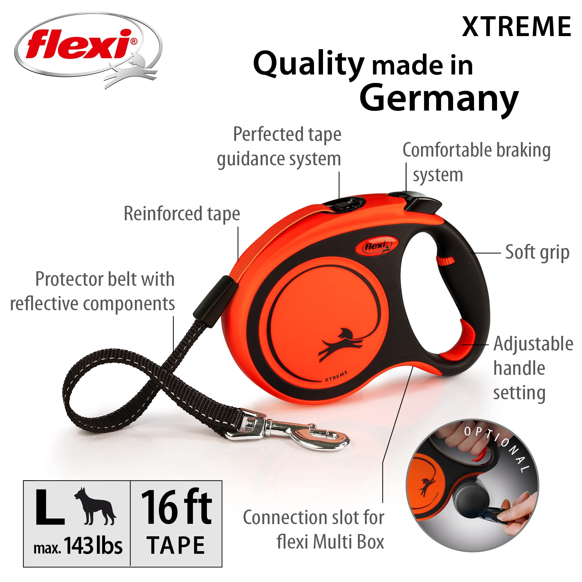 Flexi 840317109672 16 ft. Xtreme Retractable Leash, Orange & Black - Large