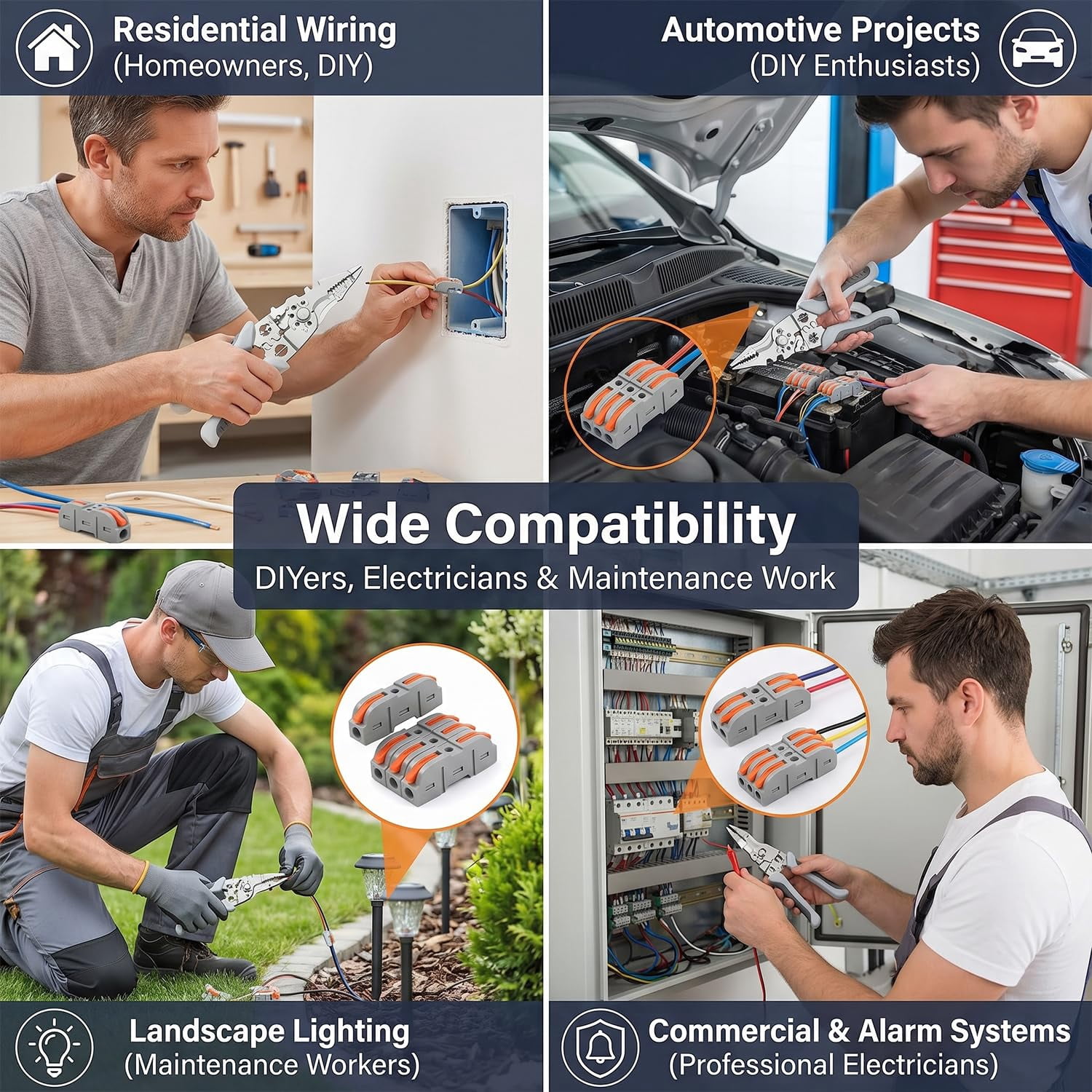 Universal Quick Lever Electrical Wire Connectors, 24-12 AWG 50/100Pcs Kit – Push-In Wire Splice, 1 in 1 Out, with Stripper