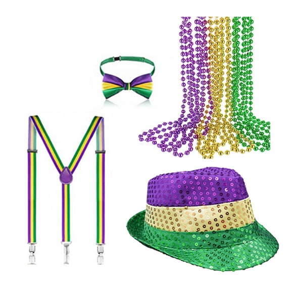 Mardi Gras Costume Accessories for Carnival Party Festival Outfit Friend Gathering Celebration Props Hat Necklace Bowtie