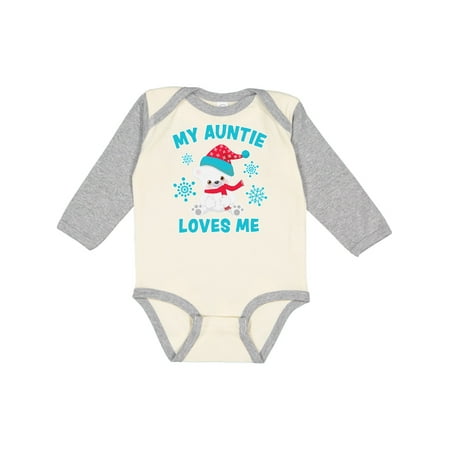 

Inktastic Polar Bear My Auntie Loves Me in Santa Hat with Snowflakes Gift Baby Boy or Baby Girl Long Sleeve Bodysuit