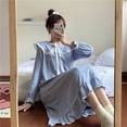 thumbnail image 1 of Pijama de manga larga para mujer, cuello de muñeca sobre la rodilla, corte de hada, estilo coreano, ropa de hogar, estilo princesa para mujer, 1 of 6