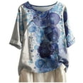 thumbnail image 4 of Cute Party Summer Tops for Women Plus Size Loose Button Down Womens Blouses Trendy Tunics Round Neck Vintage Floral Print Shirts for Female Dressy Short Sleeve Casual Tshirt, 4 of 4
