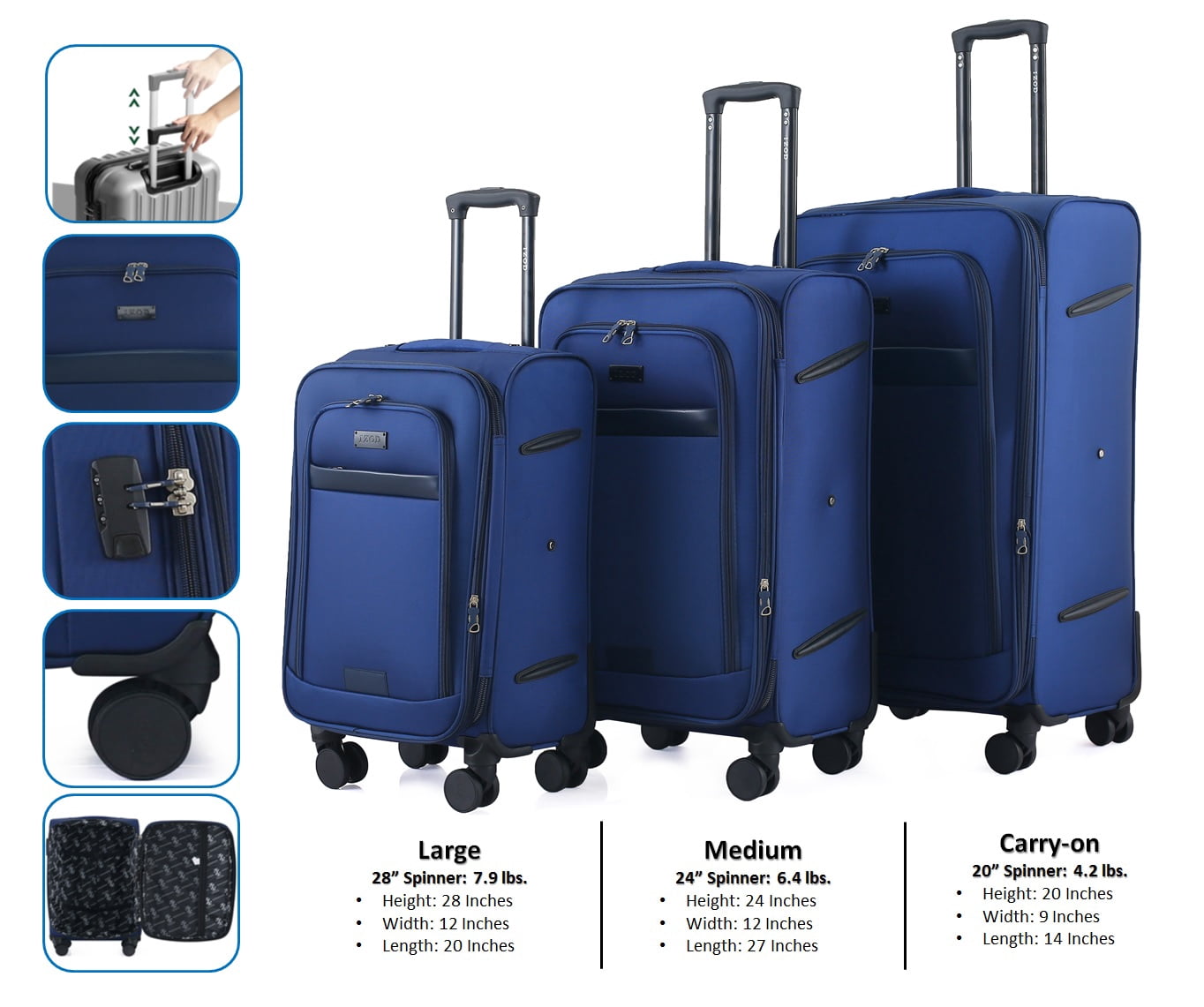 IZOD Noah Soft Shell Lightweight Expandable 360 Dual Spinning Wheels Combo Lock 28", 24", 20" 3 Piece Luggage Set