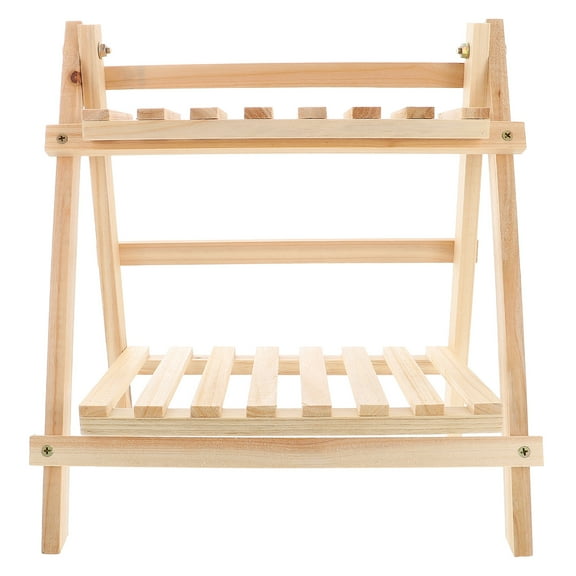 KONTONTY Wooden Tabletop Storage Rack Wood Storage Shelf Double Layer Wood Stand