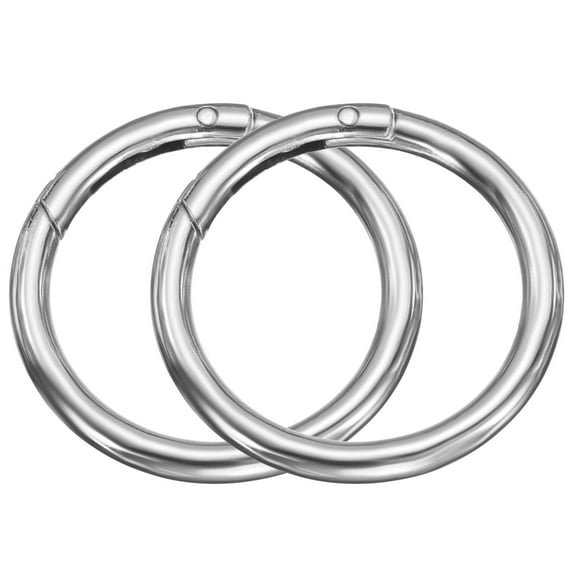 Uxcell 2pcs Metal Spring O Rings 1.5" Trigger Spring Keyrings Buckle Round Snap Clip for DIY Keychains Bag Purse Handbag Silver Tone