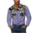 thumbnail image 3 of UVEASISHA Mens Big and Tall Button Down Shirts Long Sleeve Camo Patchwork Work Shirt Colorblock Vintage Cowboy Shirts with Pockets Purple XL, 3 of 6