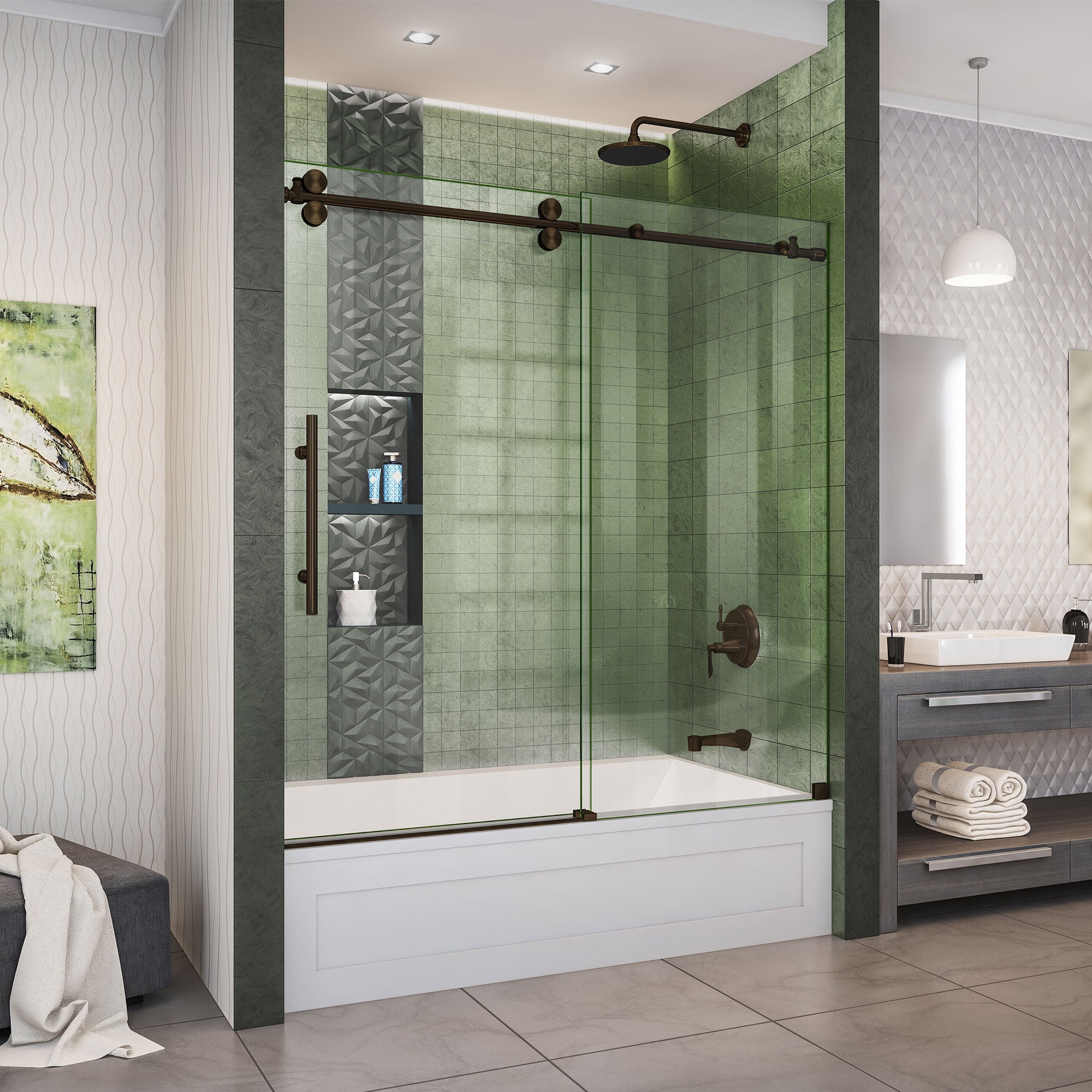 Dreamline Enigma Xo 55 59 In W X 62 H Fully Frameless Sliding Tub Door Brushed Stainless Steel