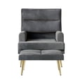thumbnail image 3 of Castle Place Luxury Upholstered Velvet Accent Chair with Ottoman, Light Grey, 3 of 6