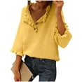 thumbnail image 2 of NTACZA Yellow Women Sweaters 3/4 Sleeve Elegant V Neck Sweater Ruffle Dressy Work Knit Shirt Womans Jumper M, 2 of 6