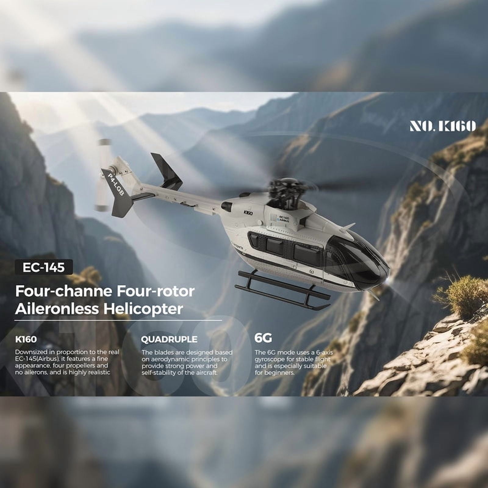 WL K160 EC-145 RC Helicopter, 2.4GHz 4CH Brushless Remote Control Helicopter 6-Axis Gyro, RTF RC Aircraft with Altitude Hold & One-Key Takeoff for Adults Beginners