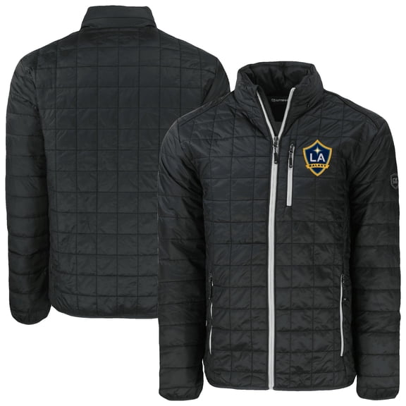 Men's-Cutter & Buck  Black LA Galaxy Big & Tall Rainier PrimaLoft Eco Insulated Full-Zip Puffer Jacket