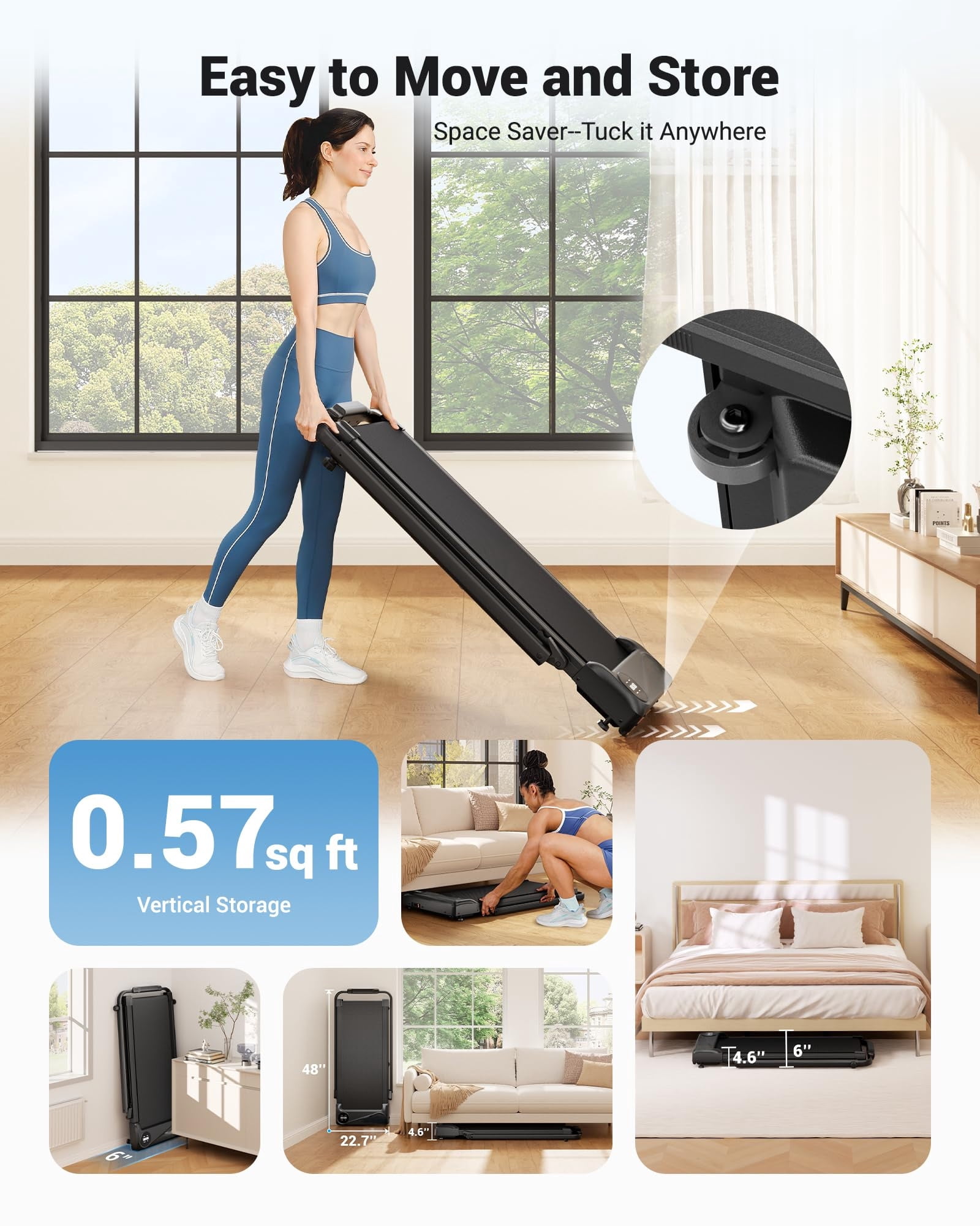 COFUNOK Walking Pad, 2 in 1 Foldable Treadmills for Home, 2.5HP Under Desk with Handle Bar, 16" Widened Running Belt, with Remote Control