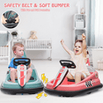 thumbnail image 5 of Jojoka Bumper Car for Toddlers, 6V Battery Powered Electric Ride On Fun Toys for Kids 1.5-6 Years Old, Steering Wheel, 360 Degree Spin, 2-Speeds, Lights, Music & Horn, Safety Belts, Pink, 5 of 7