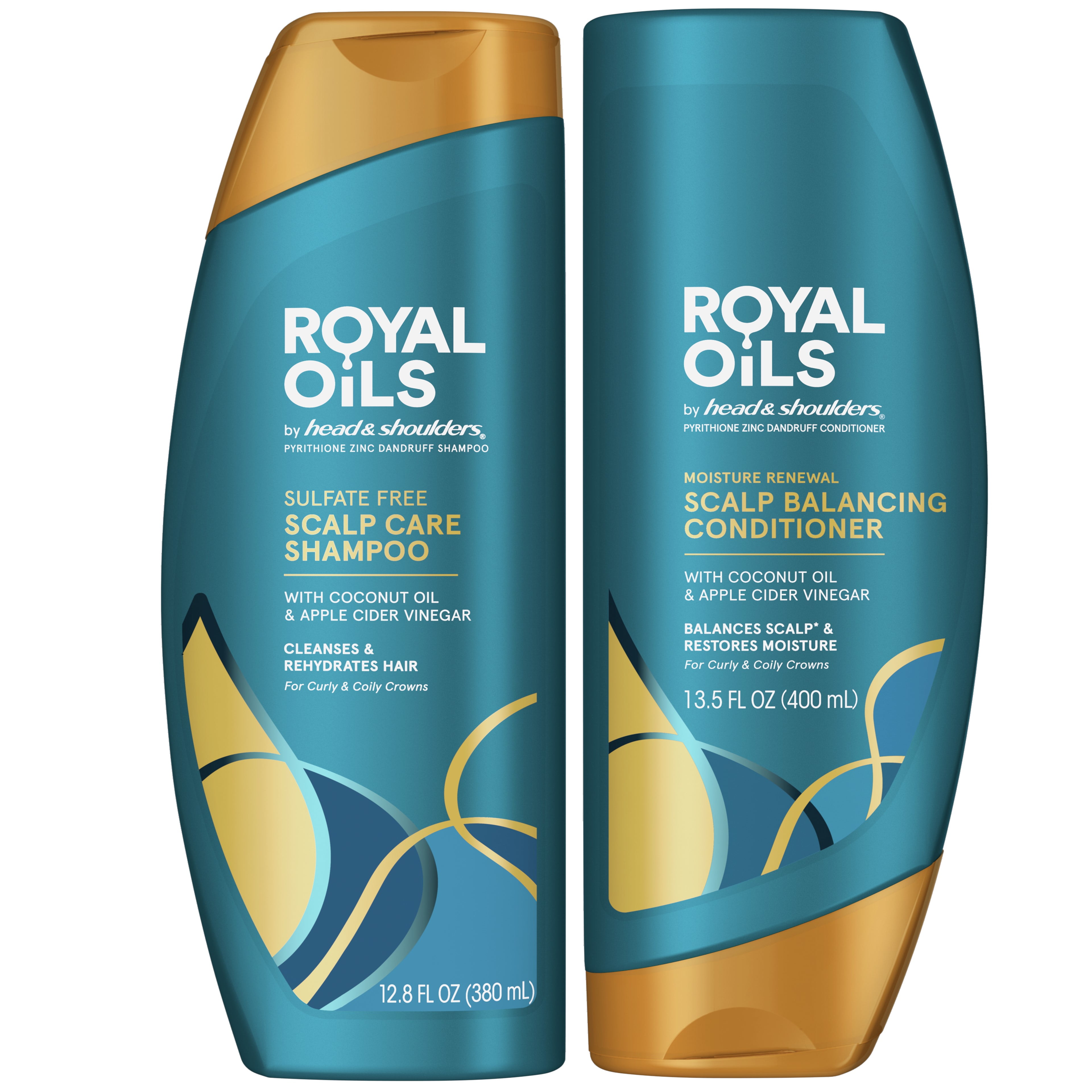 Royal Oils by Head & Shoulders Sulfate Free Scalp Care Shampoo and Moisture Renewal Scalp Balancing Conditioner, 12.8 fl oz and 13.5 fl oz