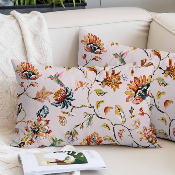 Pink Spring Floral Pillow Protectors with Zipper Standard Size, Summer Botanical Vintage Birds Soft Brushed Microfiber Breathable Throw Pillow Covers, Pillowcase for Couch Sofa Bedroom 20"x26"