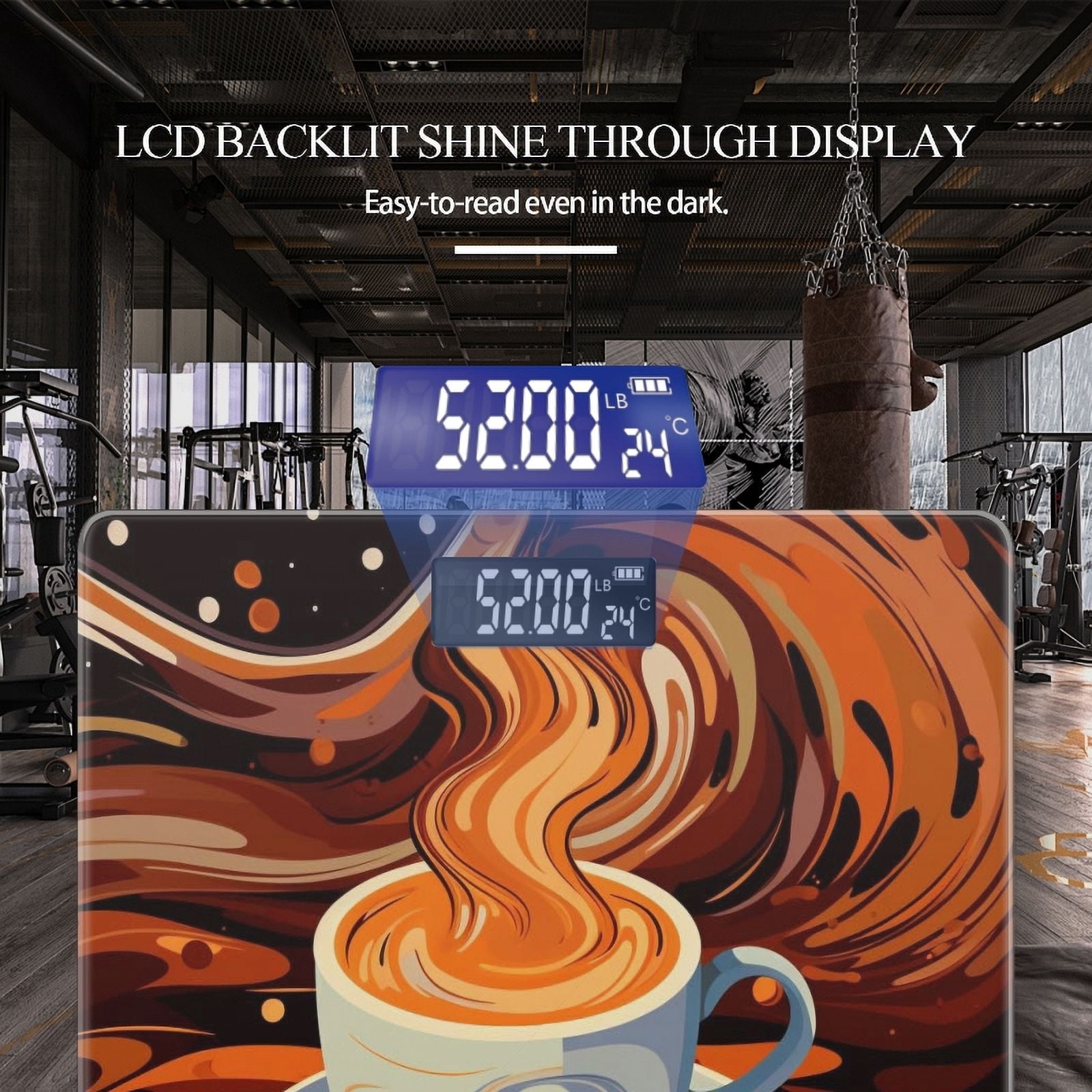 High Precision Body Weight Scale Smart Bathroom Scales with Large LCD Display(400lbs),Decorative for Bedroom-Cup Of Coffee With Brown And Orange Swirls