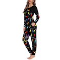 thumbnail image 2 of Renewold Women's Christmas Clothing Pajamas Set of 2 Xmas Colorful Lights Graphic Pant and Long-Sleeve T-Shirt Sleep Fashion Daily Wear Sleepwear Size M, 2 of 4