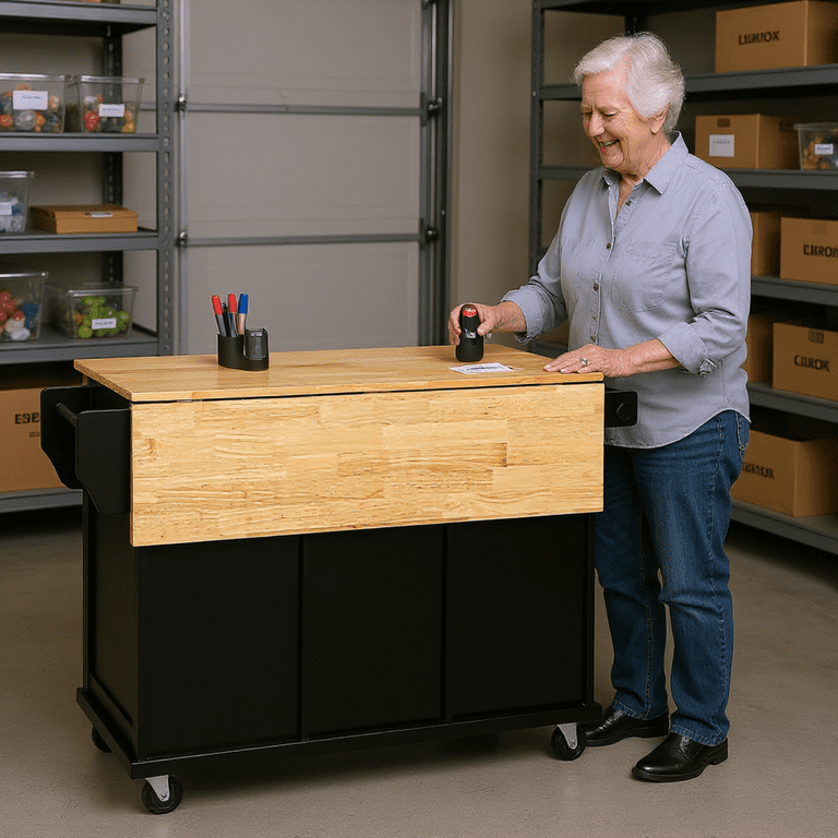 Homy Casa Rolling Garage Storage Cabinet with Drop-Leaf Worktop