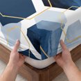 thumbnail image 3 of Queen Size Fitted Sheet Set - Navy Blue Marble 3 Piece Bedding Sets 16" Deep Pocket Fitted Sheet with 2 Pillowcases, Gold White Geometric Hexagon Modern Brushed Microfiber Hotel Luxury Bed Sheets, 3 of 9
