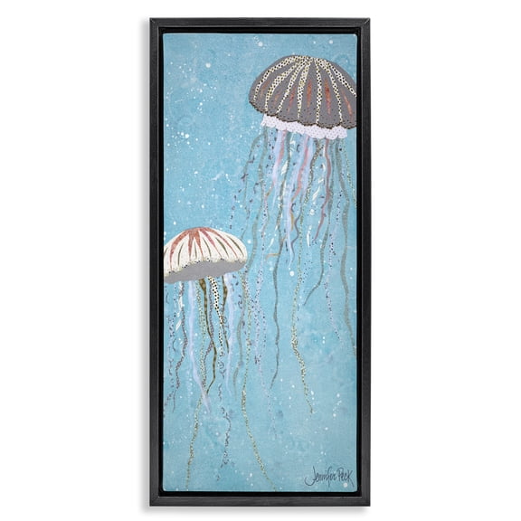 Stupell Industries Coastal Crystal Jellyfish Motif Black Floating Frame Canvas Art, 11 x 25, by Jennifer Peck